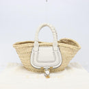 Chloe Basket Bag Hand Bag Raffia Beige White Auth BA15563V-25