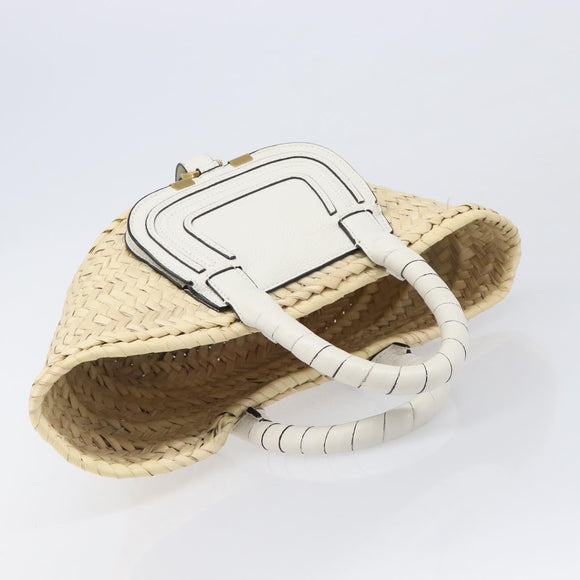Chloe Basket Bag Hand Bag Raffia Beige White Auth BA15563V