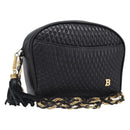 BALLY Chain Shoulder Bag Leather Black Gold Tone Auth BA15568A-1