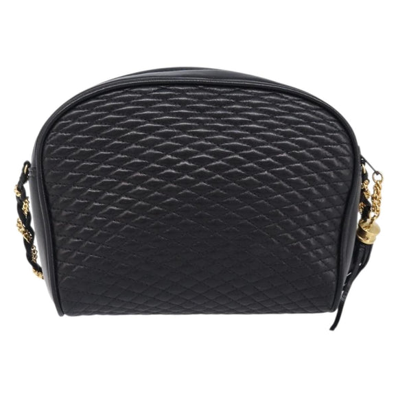 BALLY Chain Shoulder Bag Leather Black Gold Tone Auth BA15568A