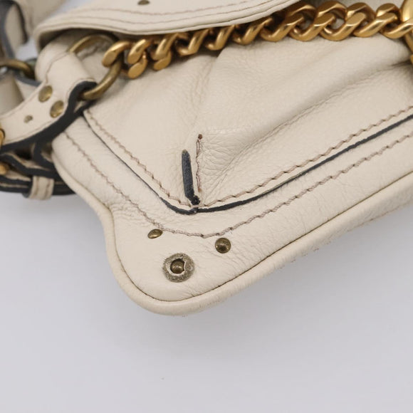 Chloe Paddington Shoulder Bag Leather Outlet White Gold Tone Auth BA15569V