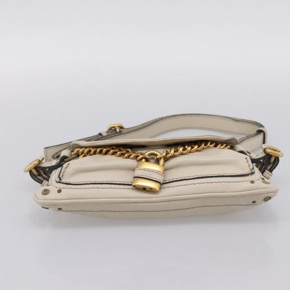 Chloe Paddington Shoulder Bag Leather Outlet White Gold Tone Auth BA15569V