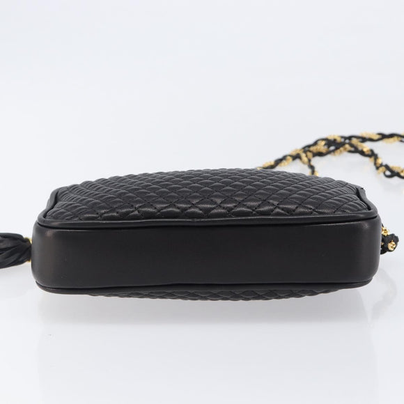BALLY Chain Shoulder Bag Leather Black Gold Tone Auth BA15570A
