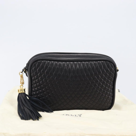 BALLY Chain Shoulder Bag Leather Black Gold Tone Auth BA15570A