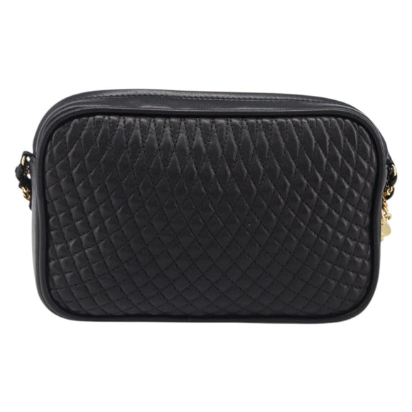 BALLY Chain Shoulder Bag Leather Black Gold Tone Auth BA15570A