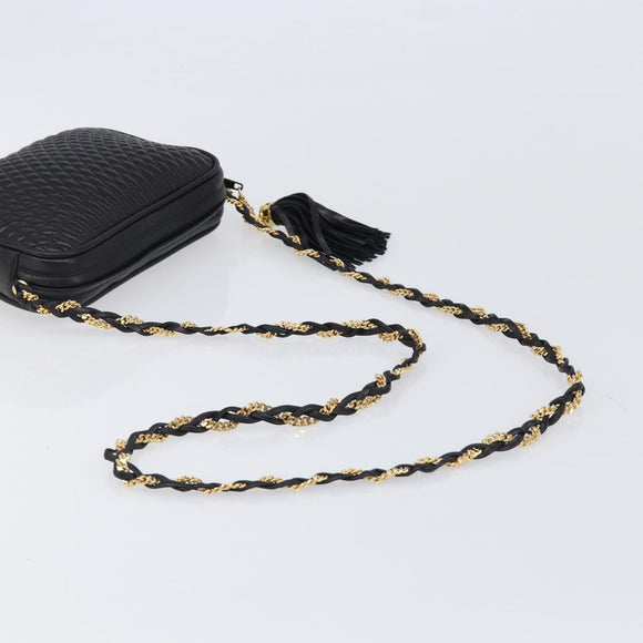 BALLY Chain Shoulder Bag Leather Black Gold Tone Auth BA15570A