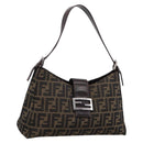FENDI Zucca Canvas Mamma Baguette Shoulder Bag Black Silver Auth BA15572A-1