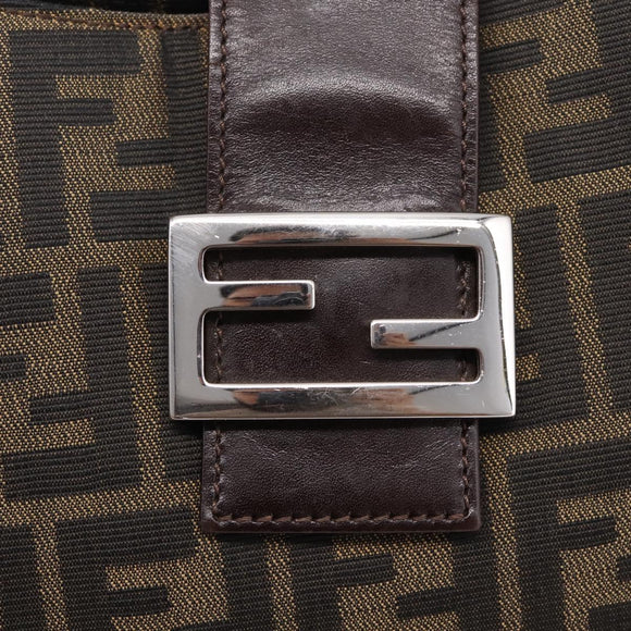 FENDI Zucca Canvas Mamma Baguette Shoulder Bag Black Silver Auth BA15572A