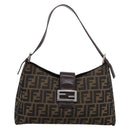 FENDI Zucca Canvas Mamma Baguette Shoulder Bag Black Silver Auth BA15572A-13