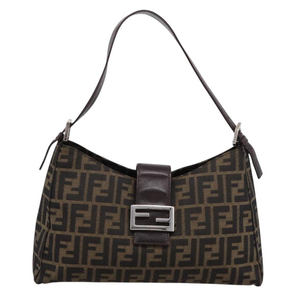 FENDI Zucca Canvas Mamma Baguette Shoulder Bag Black Silver Auth BA15572A