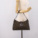 FENDI Zucca Canvas Mamma Baguette Shoulder Bag Black Silver Auth BA15572A-30
