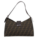 FENDI Zucca Canvas Mamma Baguette Shoulder Bag Black Silver Auth BA15572A-2