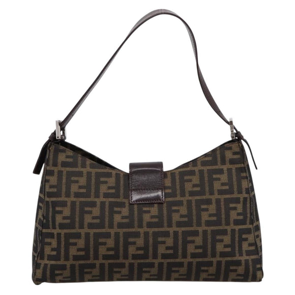 FENDI Zucca Canvas Mamma Baguette Shoulder Bag Black Silver Auth BA15572A