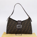 FENDI Zucca Canvas Mamma Baguette Shoulder Bag Black Silver Auth BA15572A-12