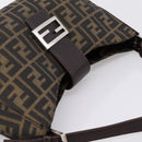 FENDI Zucca Canvas Mamma Baguette Shoulder Bag Black Silver Auth BA15572A-6