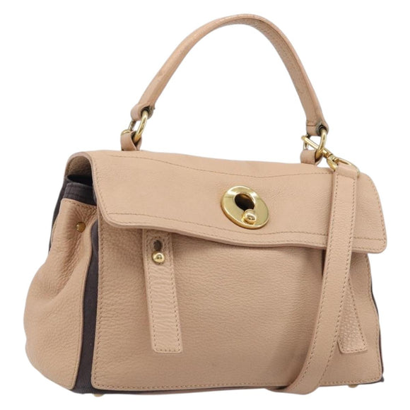 SAINT LAURENT Muse To Hand Bag Leather 2way Beige Gold Tone 283761 Auth BA15574A