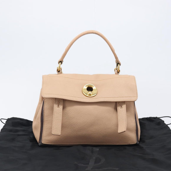SAINT LAURENT Muse To Hand Bag Leather 2way Beige Gold Tone 283761 Auth BA15574A