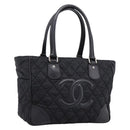 CHANEL Matelasse Hand Bag Nylon Black Silver CC Auth BA15575A-1