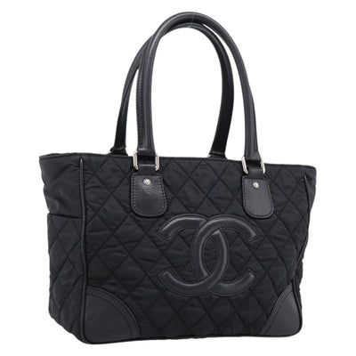 CHANEL Matelasse Hand Bag Nylon Black Silver CC Auth BA15575A