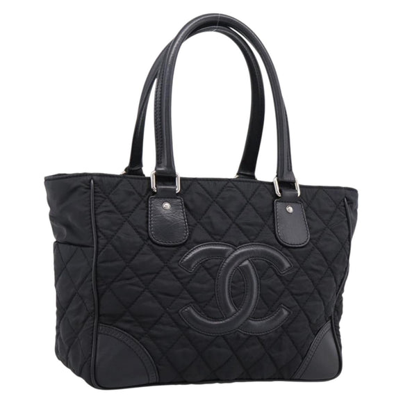 CHANEL Matelasse Hand Bag Nylon Black Silver CC Auth BA15575A
