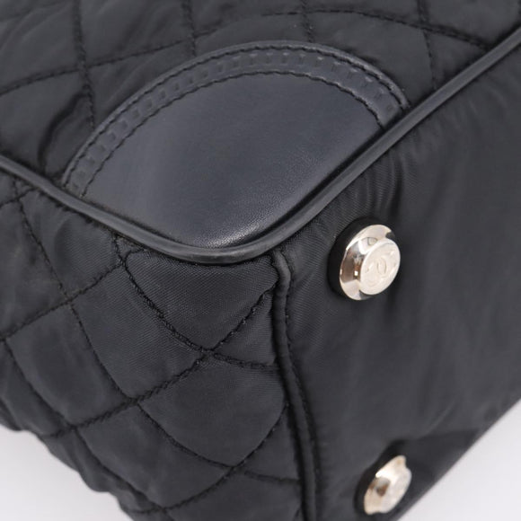 CHANEL Matelasse Hand Bag Nylon Black Silver CC Auth BA15575A