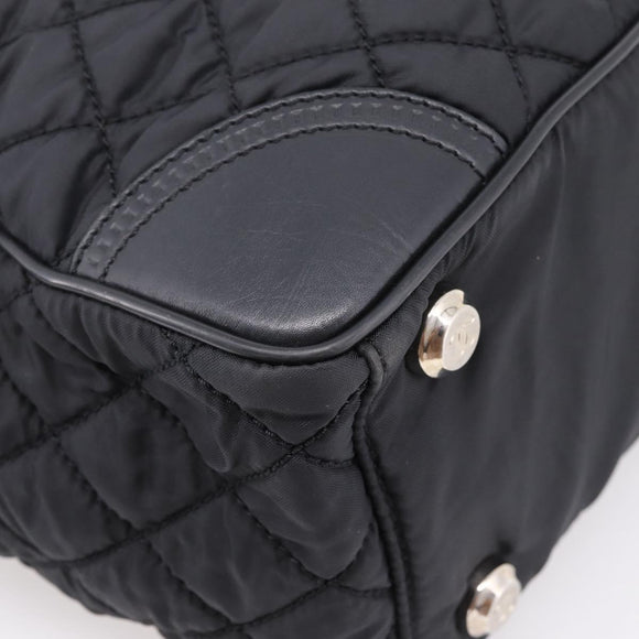 CHANEL Matelasse Hand Bag Nylon Black Silver CC Auth BA15575A