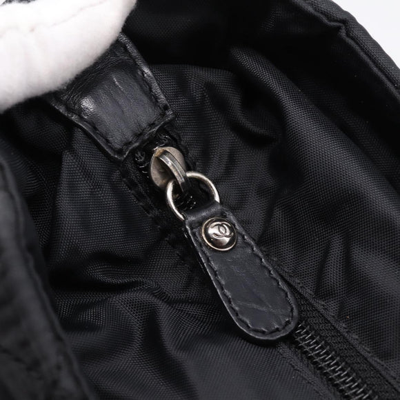 CHANEL Matelasse Hand Bag Nylon Black Silver CC Auth BA15575A