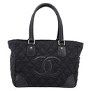 CHANEL Matelasse Hand Bag Nylon Black Silver CC Auth BA15575A-2