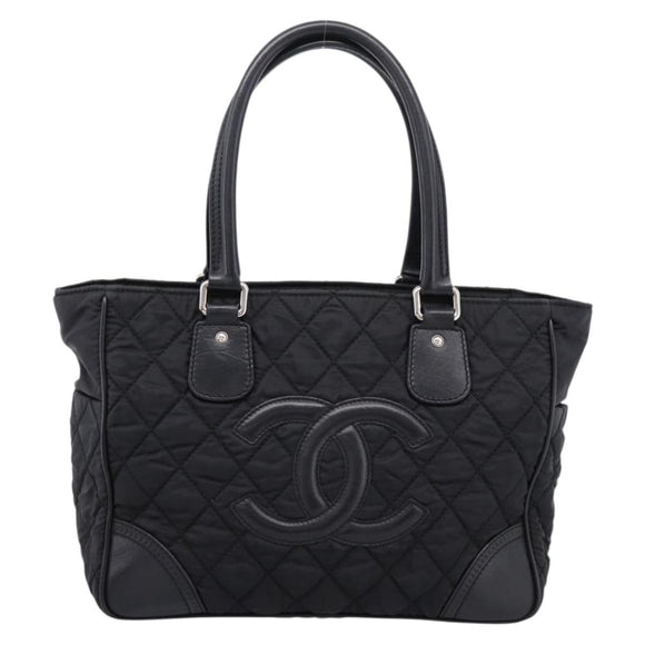 CHANEL Matelasse Hand Bag Nylon Black Silver CC Auth BA15575A