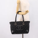 CHANEL Matelasse Hand Bag Nylon Black Silver CC Auth BA15575A-24