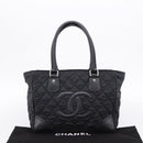 CHANEL Matelasse Hand Bag Nylon Black Silver CC Auth BA15575A-25