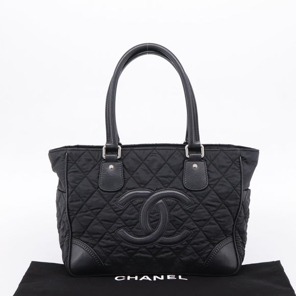 CHANEL Matelasse Hand Bag Nylon Black Silver CC Auth BA15575A