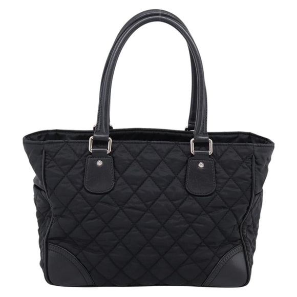CHANEL Matelasse Hand Bag Nylon Black Silver CC Auth BA15575A