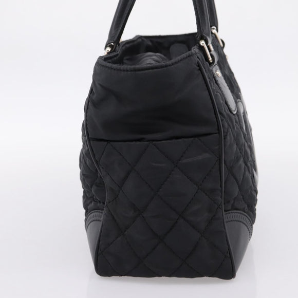 CHANEL Matelasse Hand Bag Nylon Black Silver CC Auth BA15575A