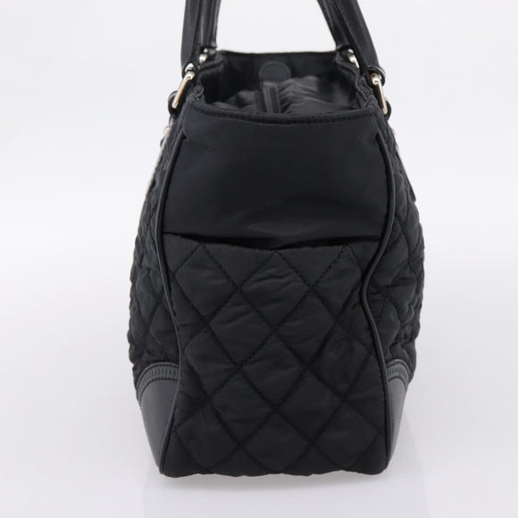 CHANEL Matelasse Hand Bag Nylon Black Silver CC Auth BA15575A