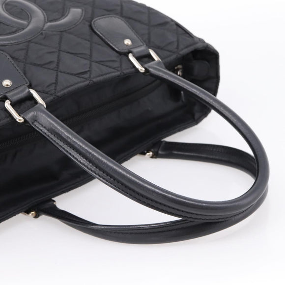 CHANEL Matelasse Hand Bag Nylon Black Silver CC Auth BA15575A
