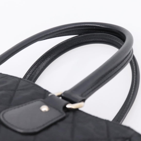 CHANEL Matelasse Hand Bag Nylon Black Silver CC Auth BA15575A