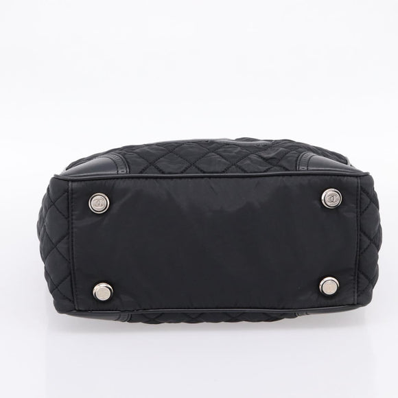 CHANEL Matelasse Hand Bag Nylon Black Silver CC Auth BA15575A