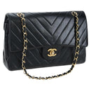 CHANEL V-stitch Chevron Double Flap Matelasse 25 Chain Shoulder Auth BA15583V-1