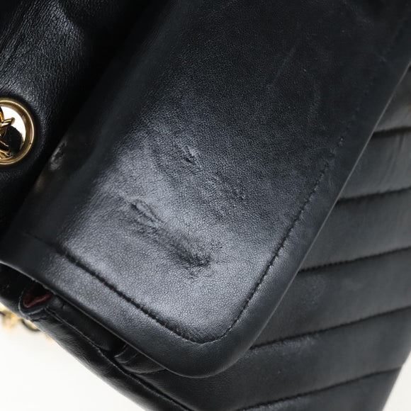 CHANEL V-stitch Chevron Double Flap Matelasse 25 Chain Shoulder Auth BA15583V