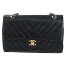 CHANEL V-stitch Chevron Double Flap Matelasse 25 Chain Shoulder Auth BA15583V-2