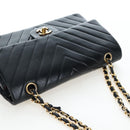 CHANEL V-stitch Chevron Double Flap Matelasse 25 Chain Shoulder Auth BA15583V-6