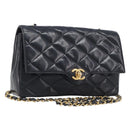 CHANEL Matelasse Chain Shoulder Bag Lamb Skin Black Gold Tone CC Auth BA15584-1