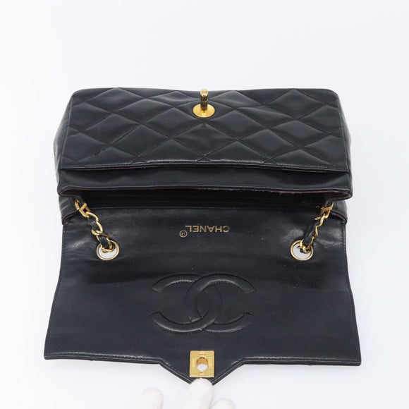 CHANEL Matelasse Chain Shoulder Bag Lamb Skin Black Gold Tone CC Auth BA15584
