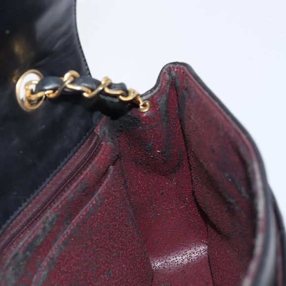 CHANEL Matelasse Chain Shoulder Bag Lamb Skin Black Gold Tone CC Auth BA15584