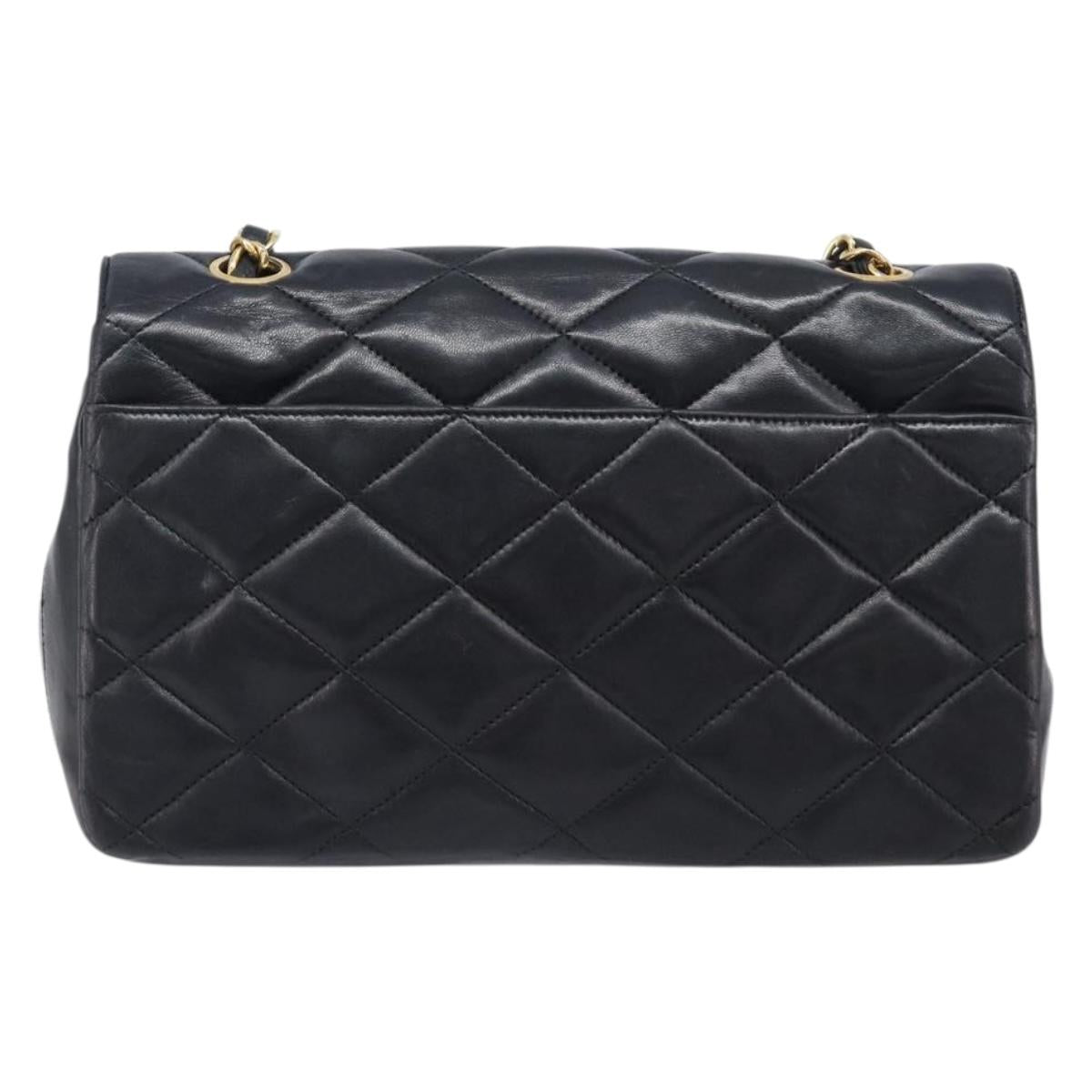 CHANEL Matelasse Chain Shoulder Bag Lamb Skin Black Gold Tone CC