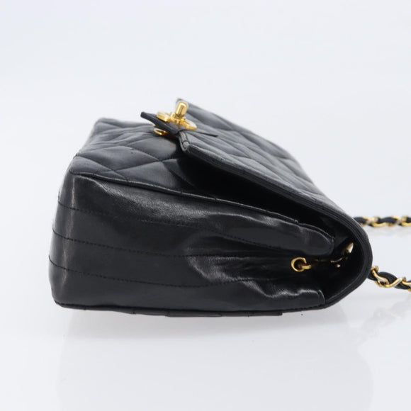 CHANEL Matelasse Chain Shoulder Bag Lamb Skin Black Gold Tone CC Auth BA15584