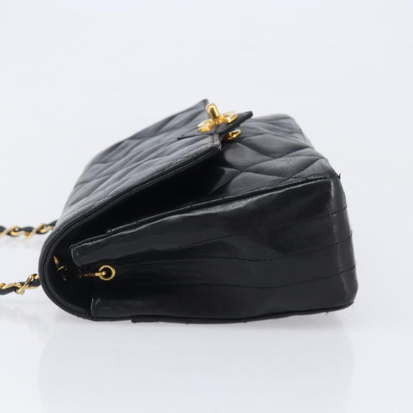 CHANEL Matelasse Chain Shoulder Bag Lamb Skin Black Gold Tone CC Auth BA15584