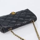 CHANEL Matelasse Chain Shoulder Bag Lamb Skin Black Gold Tone CC Auth BA15584-6