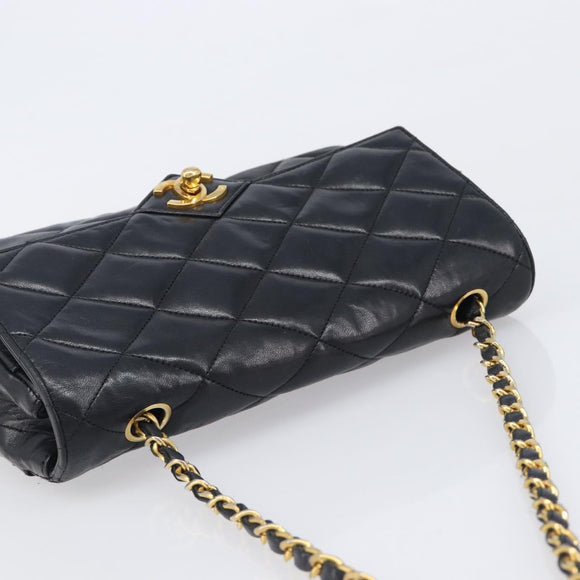 CHANEL Matelasse Chain Shoulder Bag Lamb Skin Black Gold Tone CC Auth BA15584